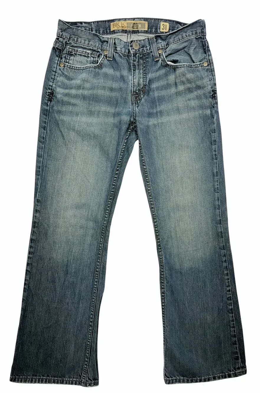 BKE Fulton Jeans Mens 31x30 Bootcut Medium Wash Distressed Buckle Denim Y2K